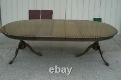 00001 Antique Solid Mahogany Dining Table with 3 leafs 96 x 48 x 30H + Pads