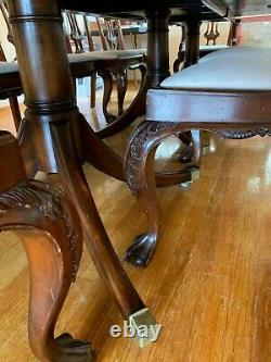 00001 Set custom Mahogany table and ten Ball and Claw Foot Dining Room Chairs