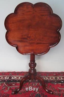 18th C Antique Chippendale Tray Top Tilt Top Mahogany Kettle / Candle Stand