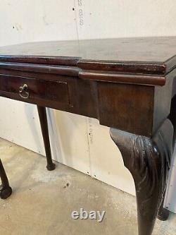 18th c mahogany Chippendale card game foyer table ball claw 1780s old surface