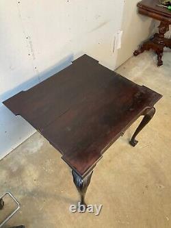 18th c mahogany Chippendale card game foyer table ball claw 1780s old surface