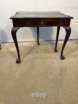 18th c mahogany Chippendale card game foyer table ball claw 1780s old surface