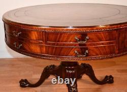 1910s Antique Weiman Chippendale Mahogany & Leather top Center Table Hall table