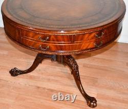 1910s Antique Weiman Chippendale Mahogany & Leather top Center Table Hall table