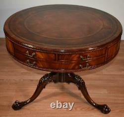 1910s Antique Weiman English chippendale Mahogany Leather top Center Hall Table