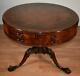 1910s Antique Weiman English Chippendale Mahogany Leather Top Center Hall Table