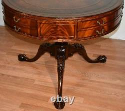 1910s Antique Weiman English chippendale Mahogany Leather top Center Hall Table