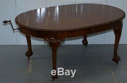 1920's Solid Walnut Extending Dining Table Large Claw & Ball Feet Seats 4 To 8