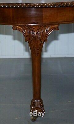 1920's Solid Walnut Extending Dining Table Large Claw & Ball Feet Seats 4 To 8