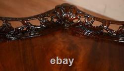 1920s Antique English Chippendale Crotch Mahogany carved Center table