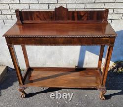 1920s English Chippendale Mahogany Carved Entry Hallway Console Table