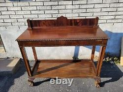 1920s English Chippendale Mahogany Carved Entry Hallway Console Table