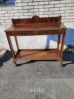 1920s English Chippendale Mahogany Carved Entry Hallway Console Table