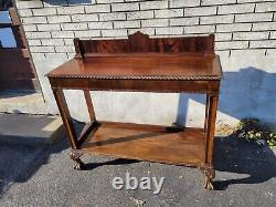 1920s English Chippendale Mahogany Carved Entry Hallway Console Table