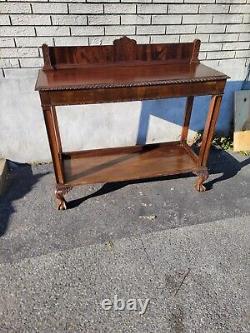 1920s English Chippendale Mahogany Carved Entry Hallway Console Table