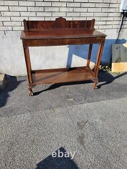 1920s English Chippendale Mahogany Carved Entry Hallway Console Table