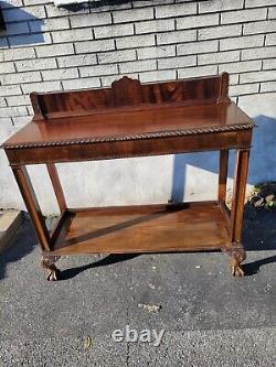 1920s English Chippendale Mahogany Carved Entry Hallway Console Table