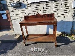 1920s English Chippendale Mahogany Carved Entry Hallway Console Table