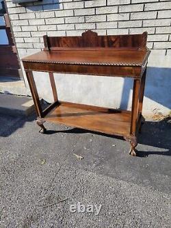 1920s English Chippendale Mahogany Carved Entry Hallway Console Table