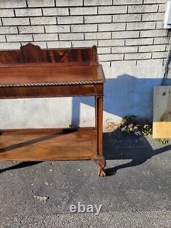 1920s English Chippendale Mahogany Carved Entry Hallway Console Table