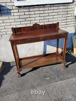 1920s English Chippendale Mahogany Carved Entry Hallway Console Table