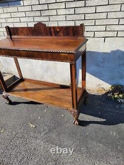 1920s English Chippendale Mahogany Carved Entry Hallway Console Table