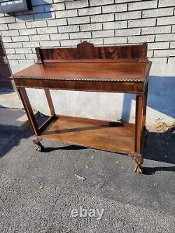 1920s English Chippendale Mahogany Carved Entry Hallway Console Table