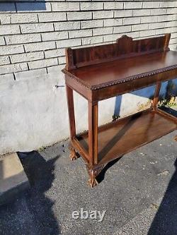 1920s English Chippendale Mahogany Carved Entry Hallway Console Table