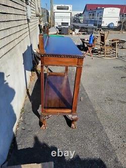 1920s English Chippendale Mahogany Carved Entry Hallway Console Table