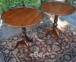 1920s English Chippendale Mahogany side tables / piecrust end tables Claw Feet