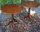 1920s English Chippendale Mahogany Side Tables / Piecrust End Tables Claw Feet
