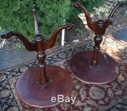 1920s English Chippendale Mahogany side tables / piecrust end tables Claw Feet