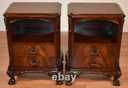 1920s Pair of Antique Chippendale Mahogany Nightstands / bedside tables