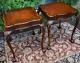 1920s Pair Of English Chippendale Mahogany Leather Top Side Tables / End Tables