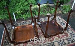 1920s pair of English Chippendale Mahogany leather top side tables / end tables