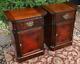 1930s Chinese Chippendale Mahogany And Leather Pair Nightstands Bedsides Tables