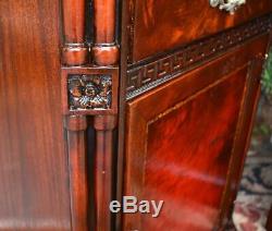 1930s Chinese Chippendale Mahogany and Leather pair Nightstands bedsides tables