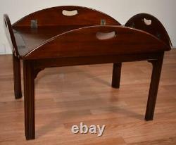 1930s Chippendale Mahogany butler Coffee table with removable tray top