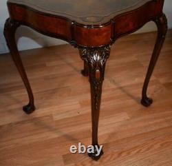 1930s pair of Weiman Chippendale Mahogany & leather top side tables / end tables