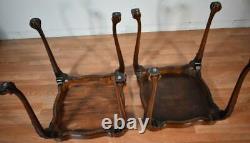 1930s pair of Weiman Chippendale Mahogany & leather top side tables / end tables
