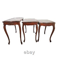 1940'S Cherry Carved Stacking Tables with Cabriole Legs Flourishes Side Table