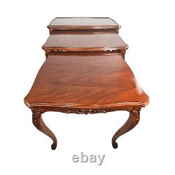 1940'S Cherry Carved Stacking Tables with Cabriole Legs Flourishes Side Table