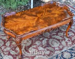 1940s Chippendale Carved Flame Mahogany Coffee Table with gallery