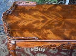 1940s Chippendale Carved Flame Mahogany Coffee Table with gallery
