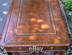 1940s Maitland Smith Chinese Chippendale Mahogany leather top coffee table
