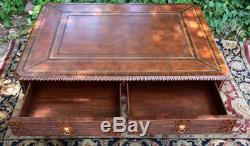 1940s Maitland Smith Chinese Chippendale Mahogany leather top coffee table