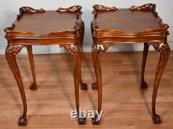 1940s PAIR of English Chippendale Mahogany side tables / end tables