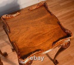 1940s PAIR of English Chippendale Mahogany side tables / end tables