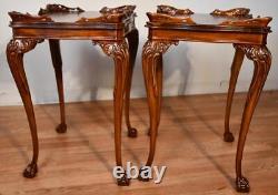 1940s PAIR of English Chippendale Mahogany side tables / end tables