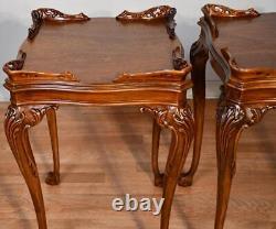 1940s PAIR of English Chippendale Mahogany side tables / end tables